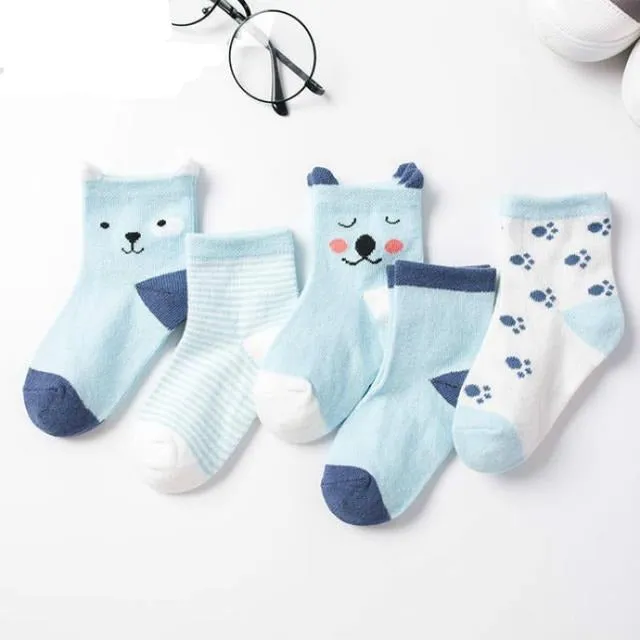 5 Pairs Baby Socks Stars, Stripes and Animal Designs