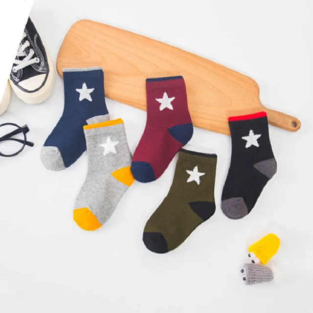 5 Pairs Baby Socks Stars, Stripes and Animal Designs
