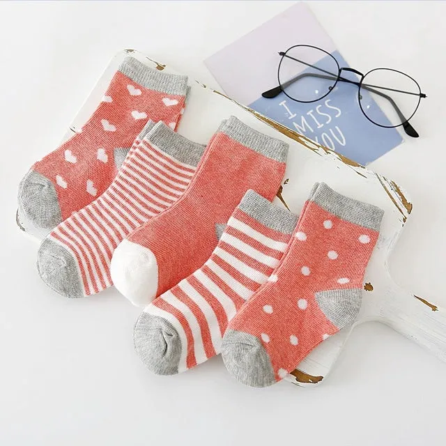 5 Pairs Baby Socks Stars, Stripes and Animal Designs