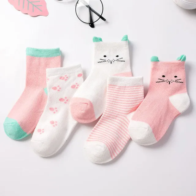 5 Pairs Baby Socks Stars, Stripes and Animal Designs