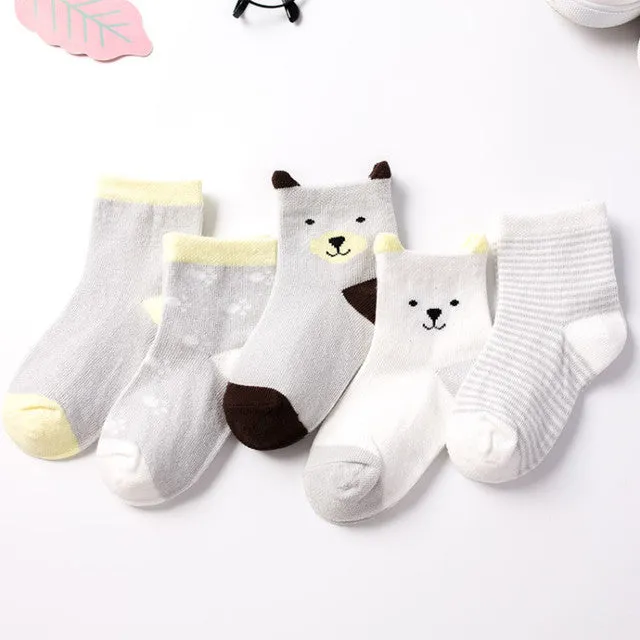 5 Pairs Baby Socks Stars, Stripes and Animal Designs