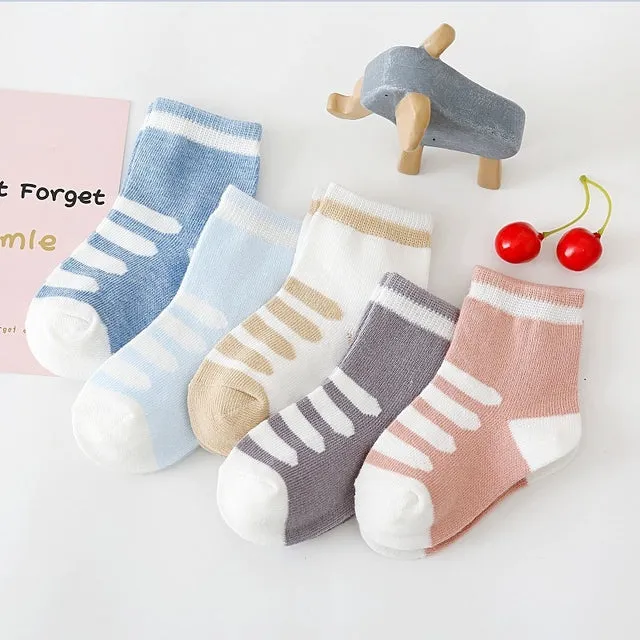 5 Pairs Baby Socks Stars, Stripes and Animal Designs