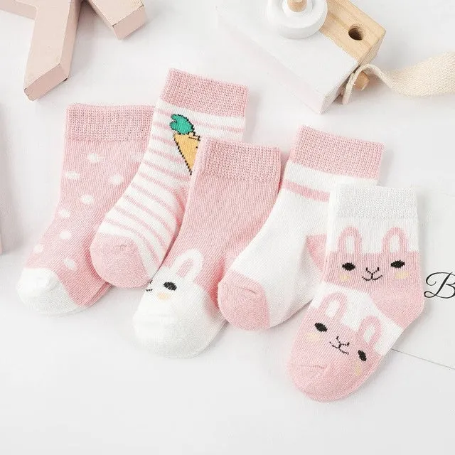 5 Pairs Baby Socks Stars, Stripes and Animal Designs
