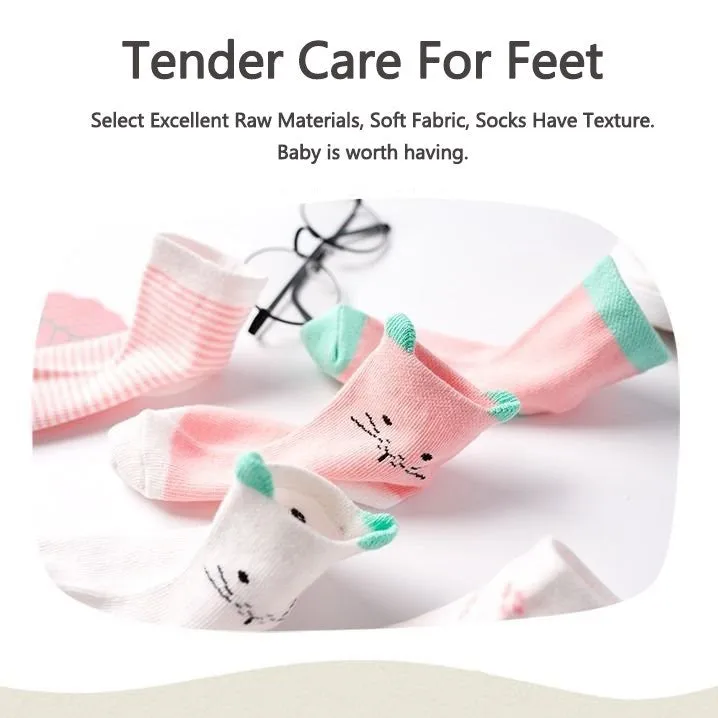 5 Pairs Baby Socks Stars, Stripes and Animal Designs