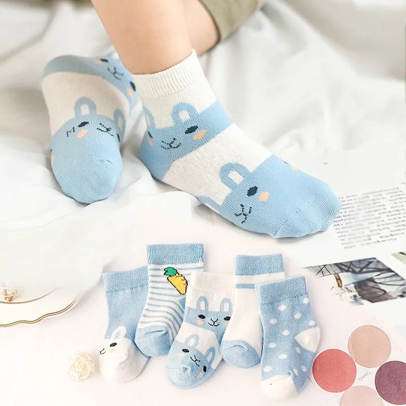 5 Pairs Baby Socks Stars, Stripes and Animal Designs