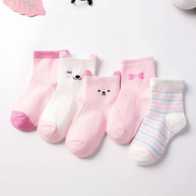 5 Pairs Baby Socks Stars, Stripes and Animal Designs
