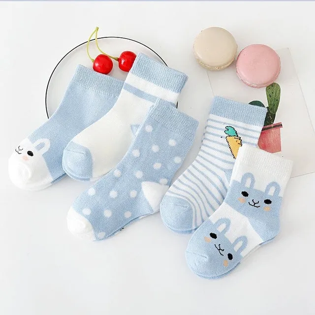 5 Pairs Baby Socks Stars, Stripes and Animal Designs