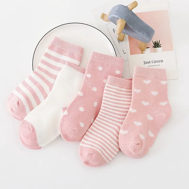 5 Pairs Baby Socks Stars, Stripes and Animal Designs