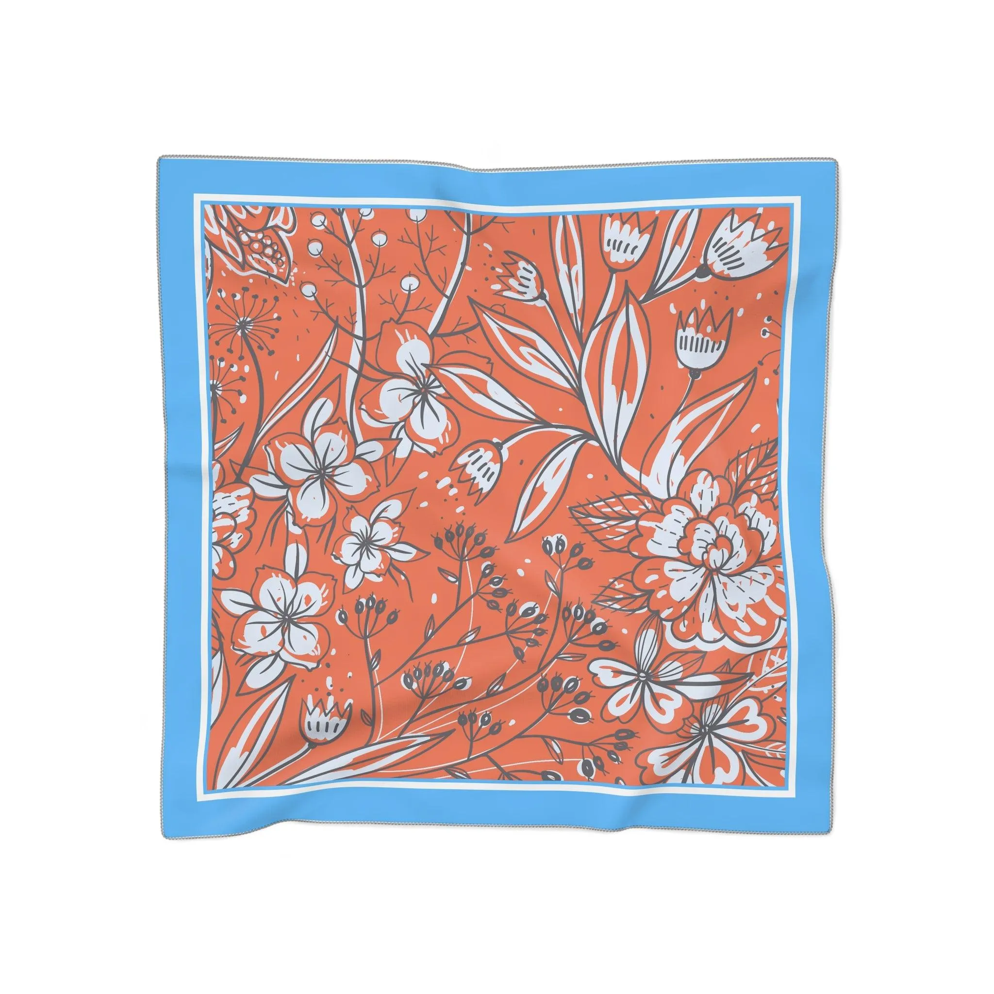 Artisan Floral Harmony Sheer Scarf in Blue and Orange - Handmade in the USA