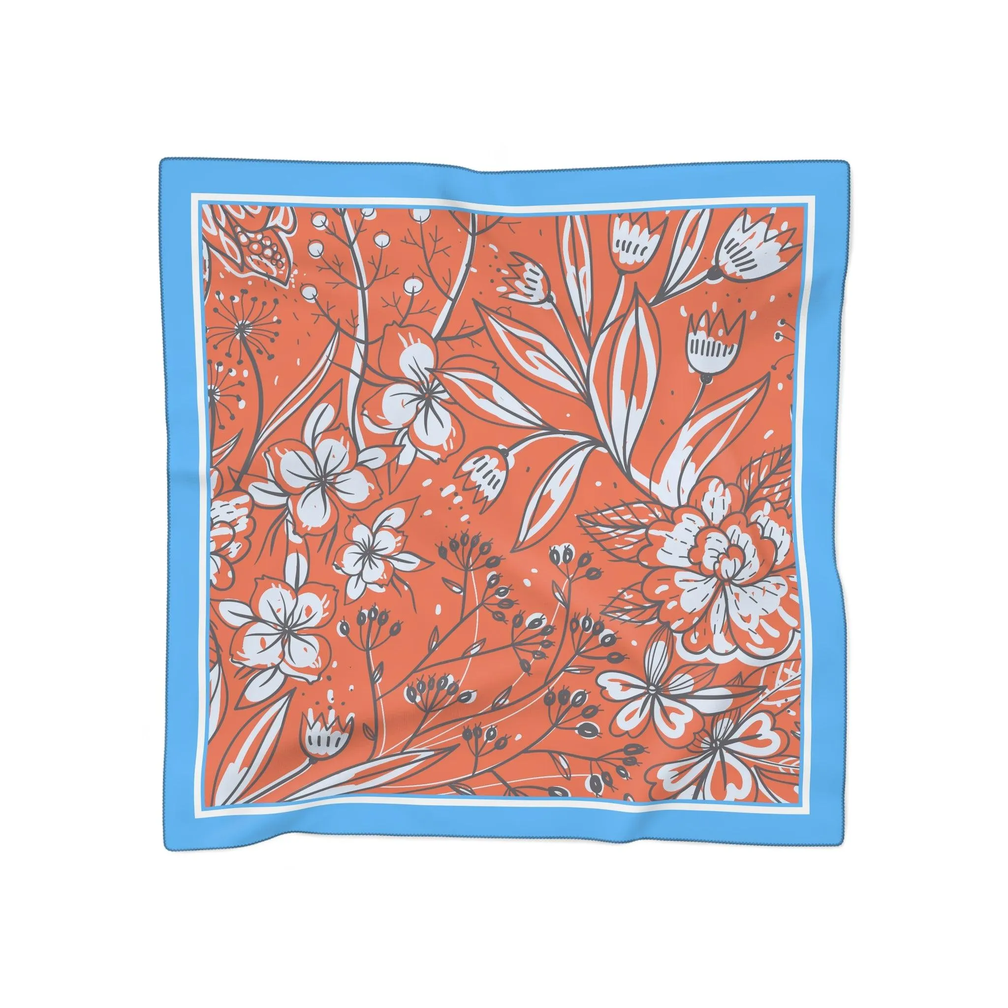 Artisan Floral Harmony Sheer Scarf in Blue and Orange - Handmade in the USA