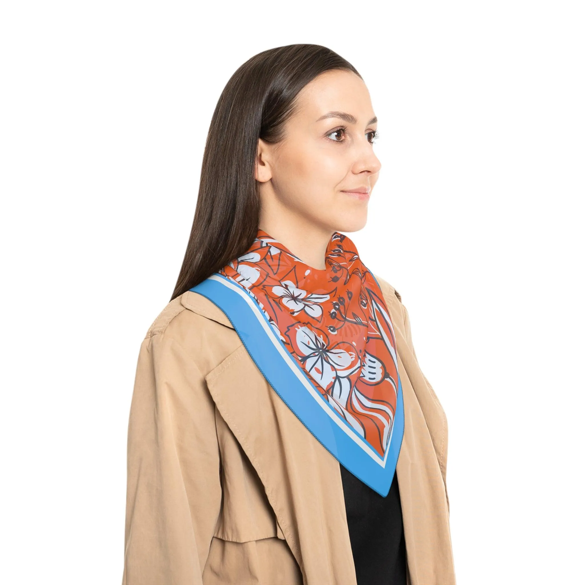 Artisan Floral Harmony Sheer Scarf in Blue and Orange - Handmade in the USA