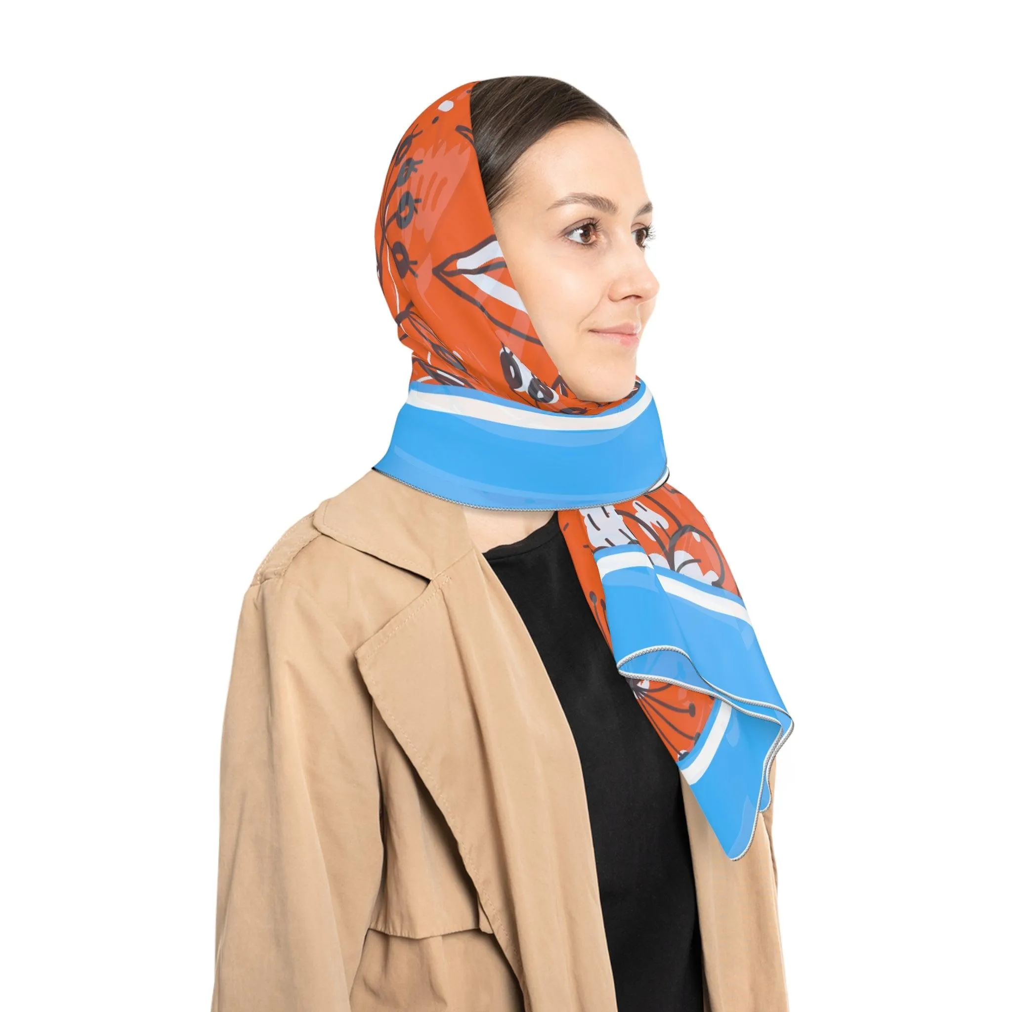 Artisan Floral Harmony Sheer Scarf in Blue and Orange - Handmade in the USA