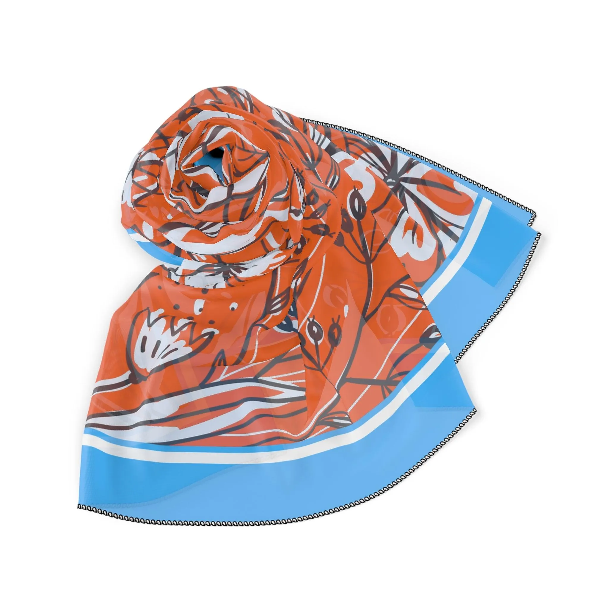Artisan Floral Harmony Sheer Scarf in Blue and Orange - Handmade in the USA