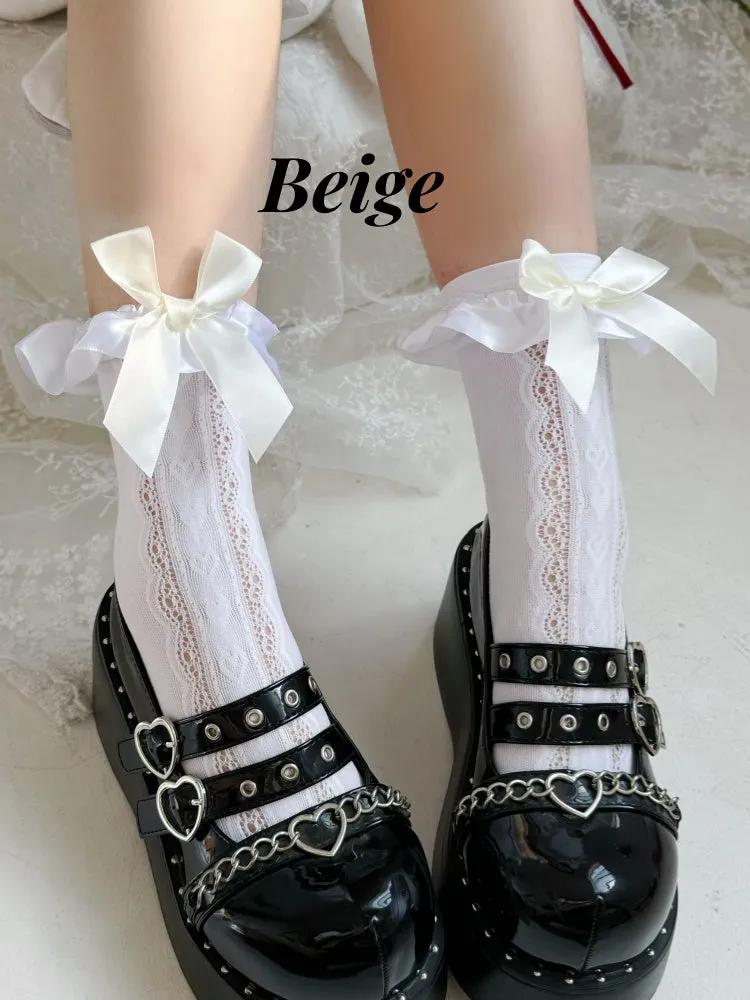 Big Bowknot Ruffle Trim Lolita Socks