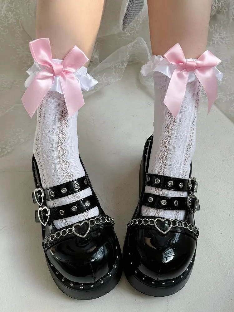 Big Bowknot Ruffle Trim Lolita Socks