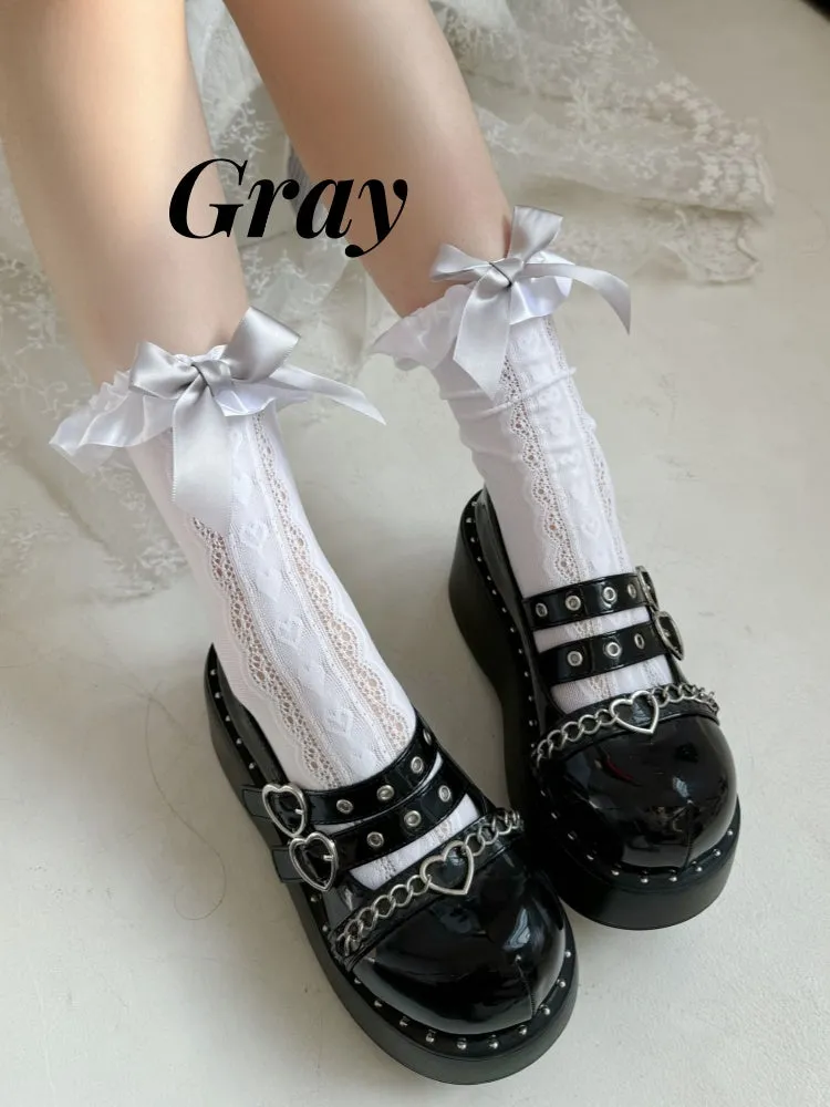 Big Bowknot Ruffle Trim Lolita Socks