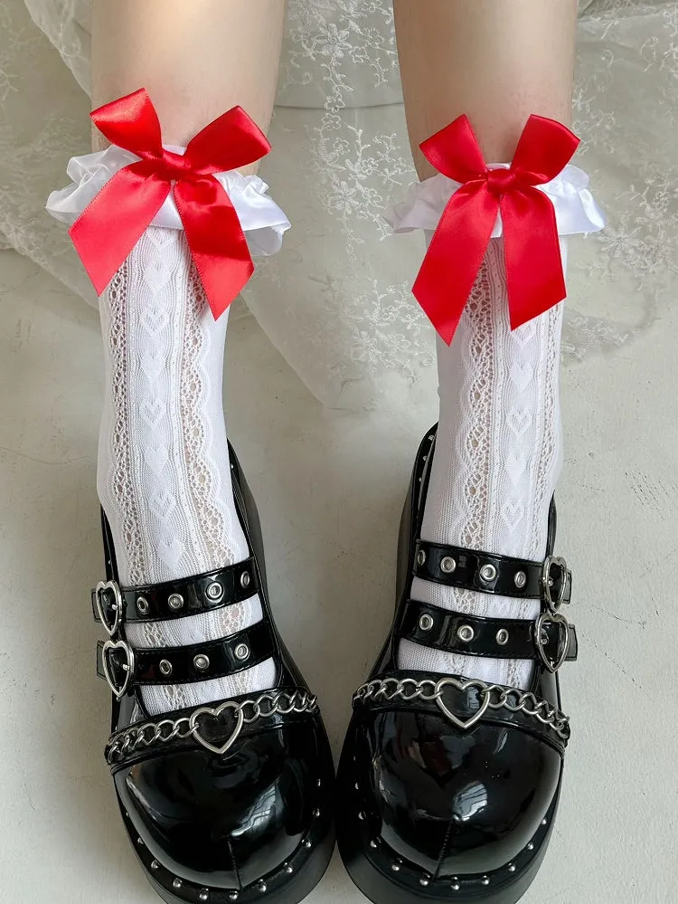 Big Bowknot Ruffle Trim Lolita Socks