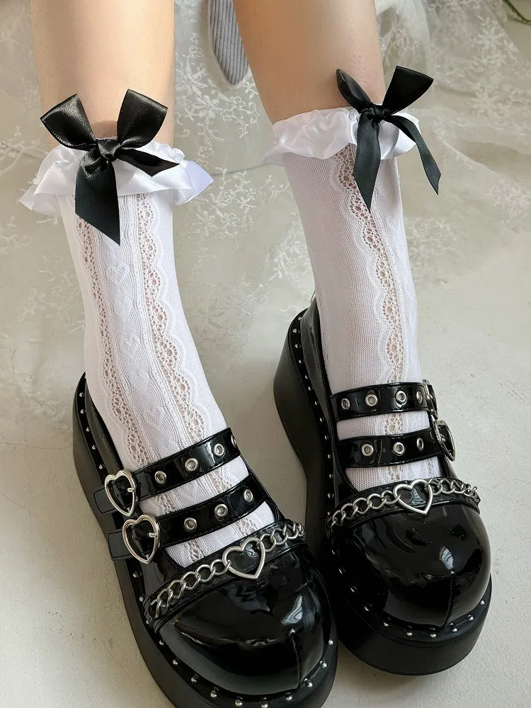 Big Bowknot Ruffle Trim Lolita Socks
