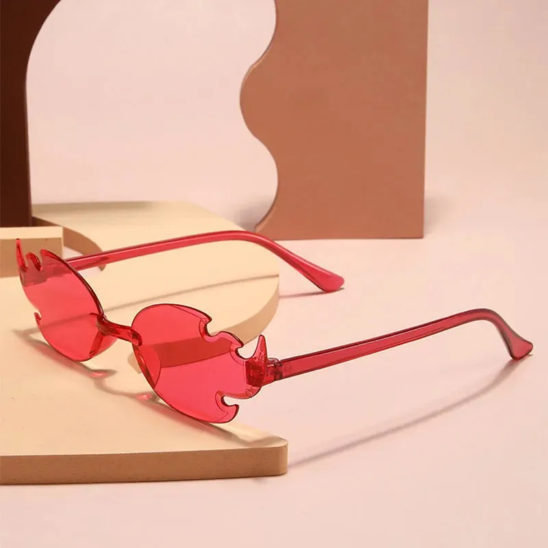 Borderless Body Flame Form Designer Candy Color Hip-Hop Stylish Trendy Sunglasses