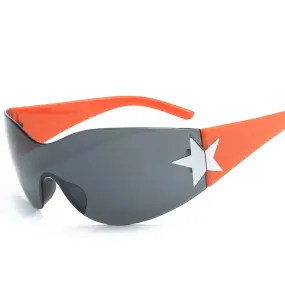 Brand Shield Frameless Wrap Trendy Around Oversized Retro Sunglasses