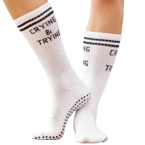 Crying & Trying - Crew Grip Sock (Barre / Pilates)