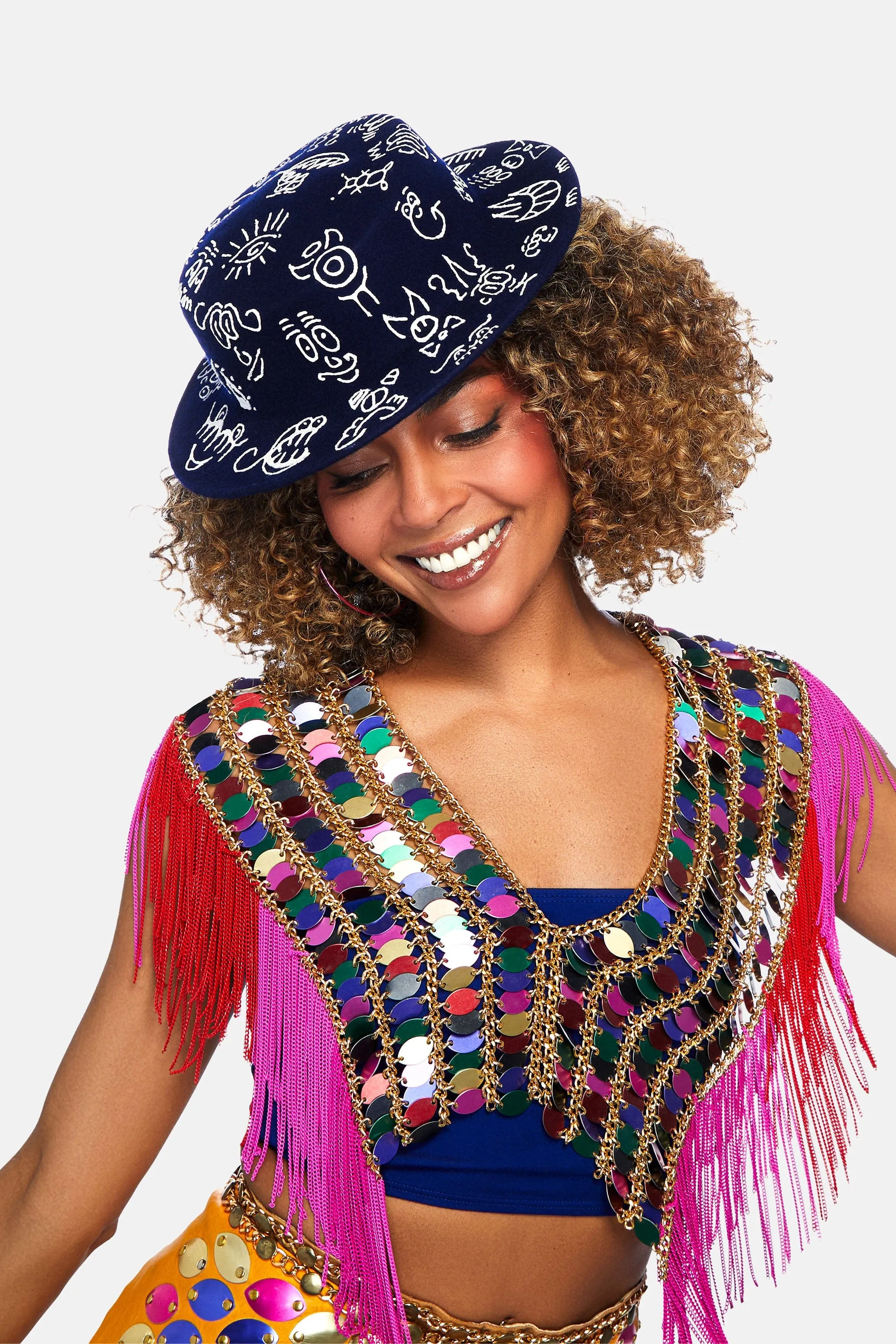 Doodle Boater Hat in Navy