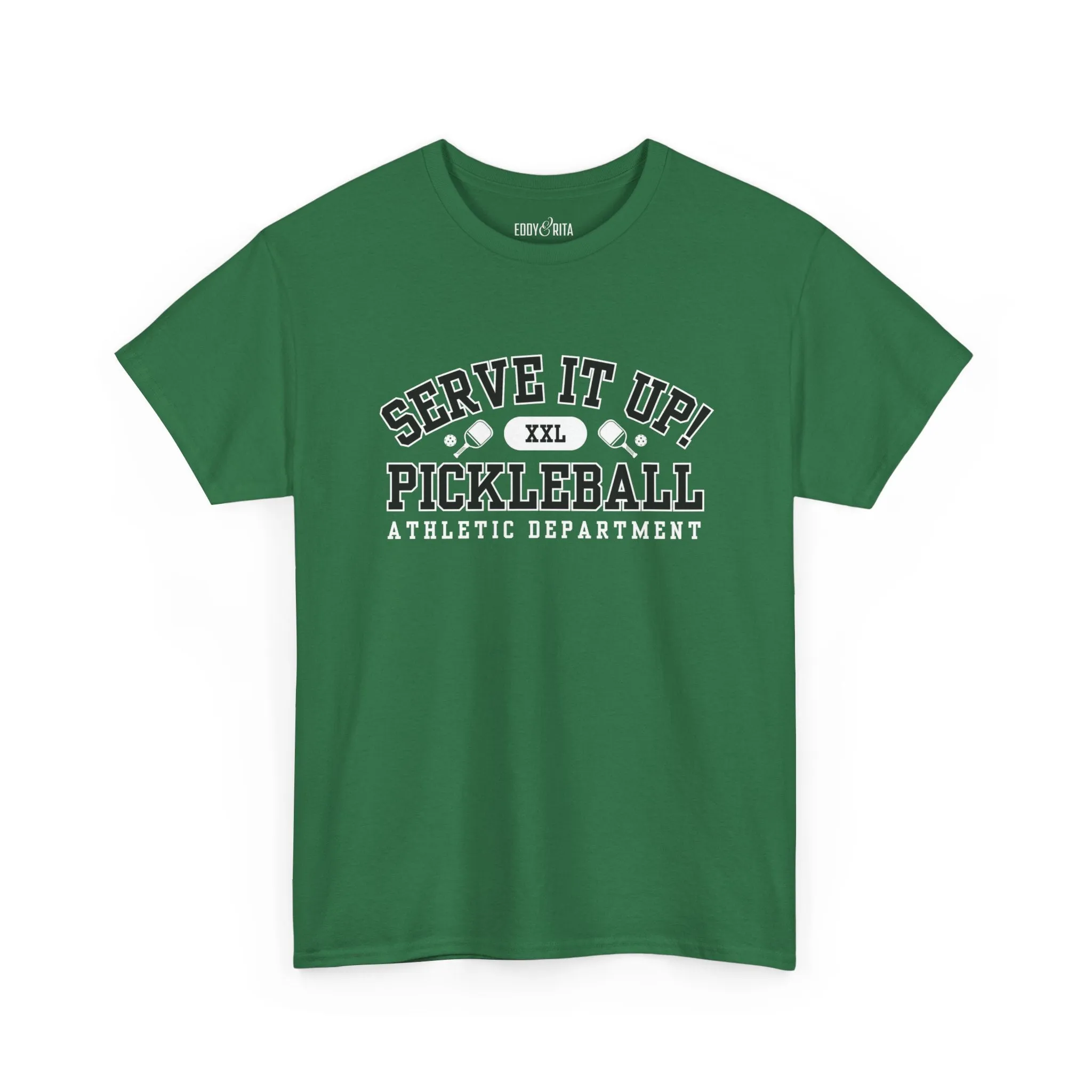 Eddy and Rita Unisex Heavy Cotton T-Shirt - "Serve It Up Pickleball Athletic Department" Graphic Tee