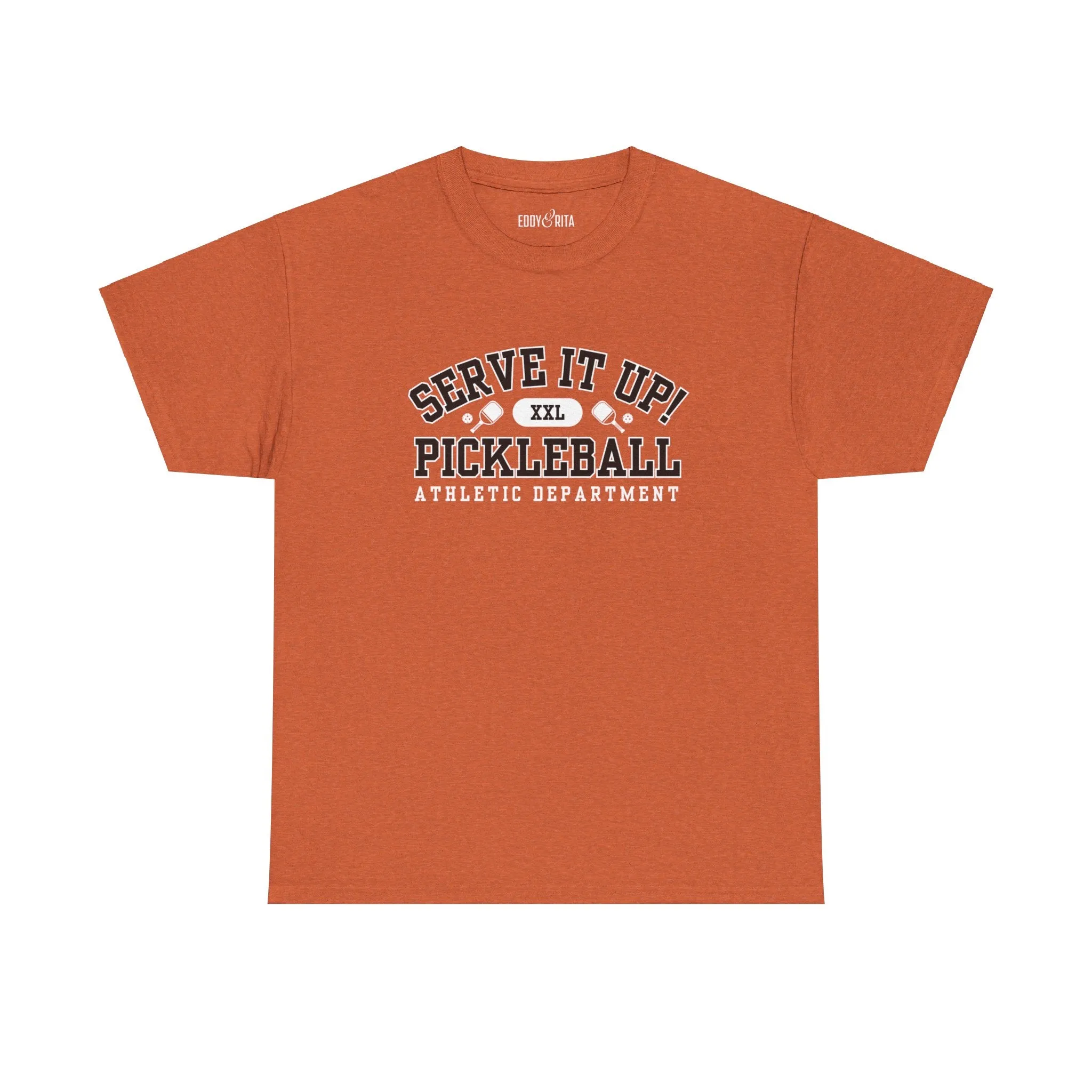 Eddy and Rita Unisex Heavy Cotton T-Shirt - "Serve It Up Pickleball Athletic Department" Graphic Tee