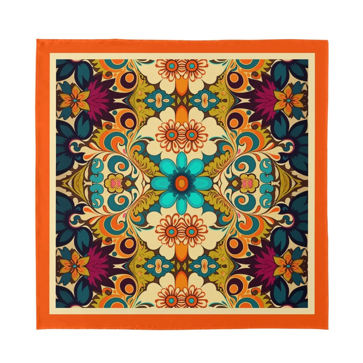 Elegant Scarf, Teal Scarf, Large Square Scarf, Large Scarf, 70s Style Scarf, Boho Scarf, Imitation Silk Scarf, Vintage inspired Floral scarf