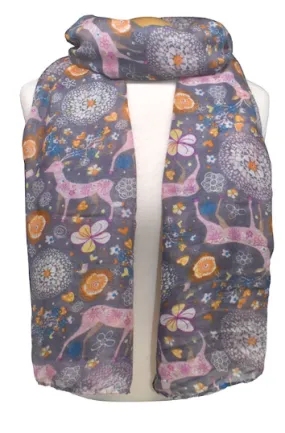 Floral Deer Scarf - Grey