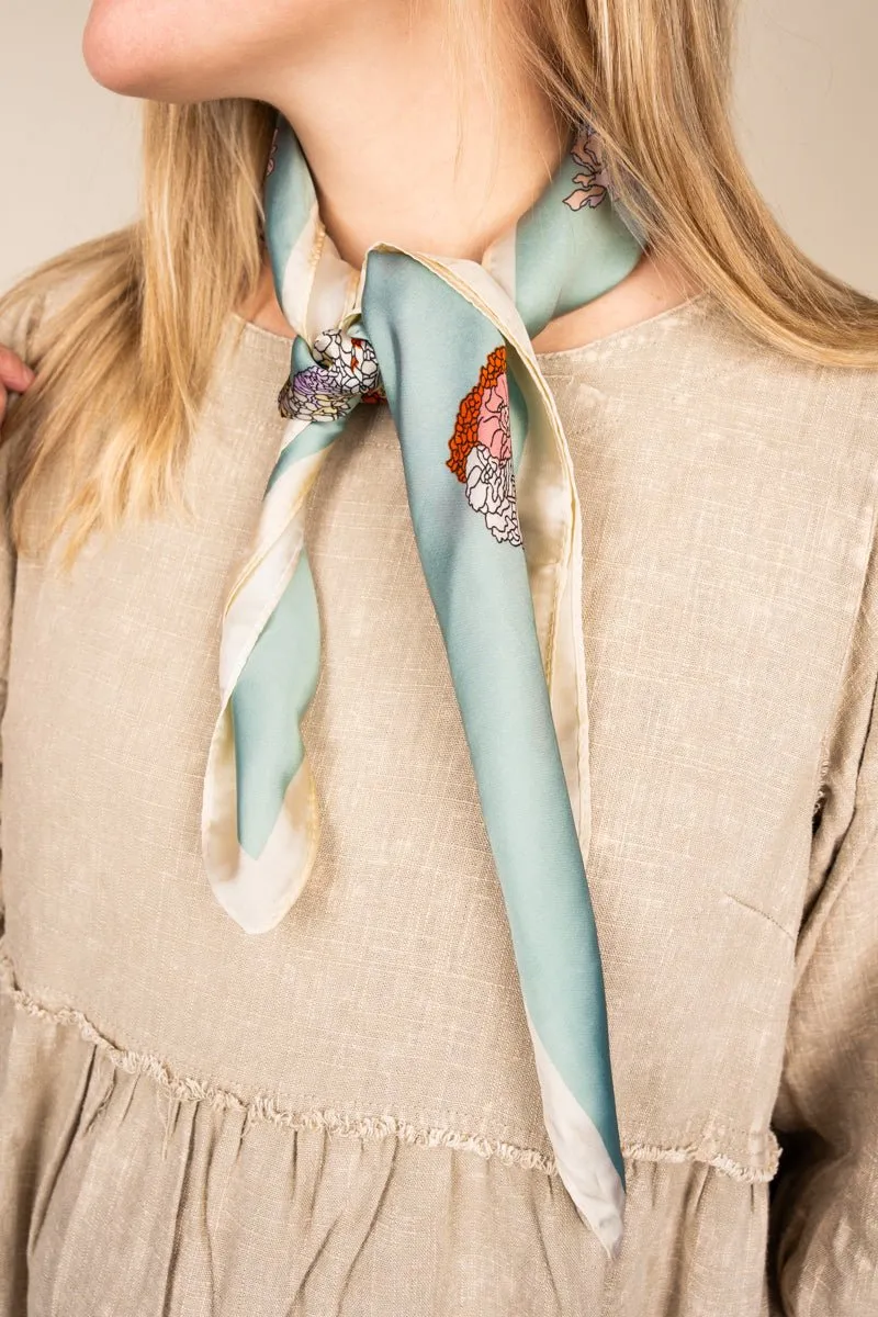 Florence Dream Aqua Square Satin Scarf