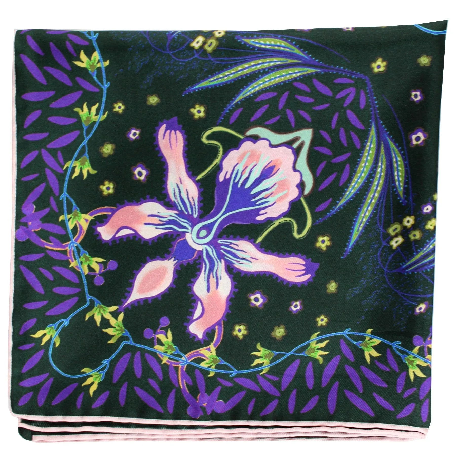 Givenchy Scarf Dark Green Purple Pink Floral - Large Square Twill Silk Scarf FINAL SALE