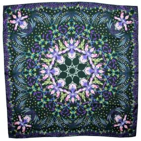 Givenchy Scarf Dark Green Purple Pink Floral - Large Square Twill Silk Scarf FINAL SALE