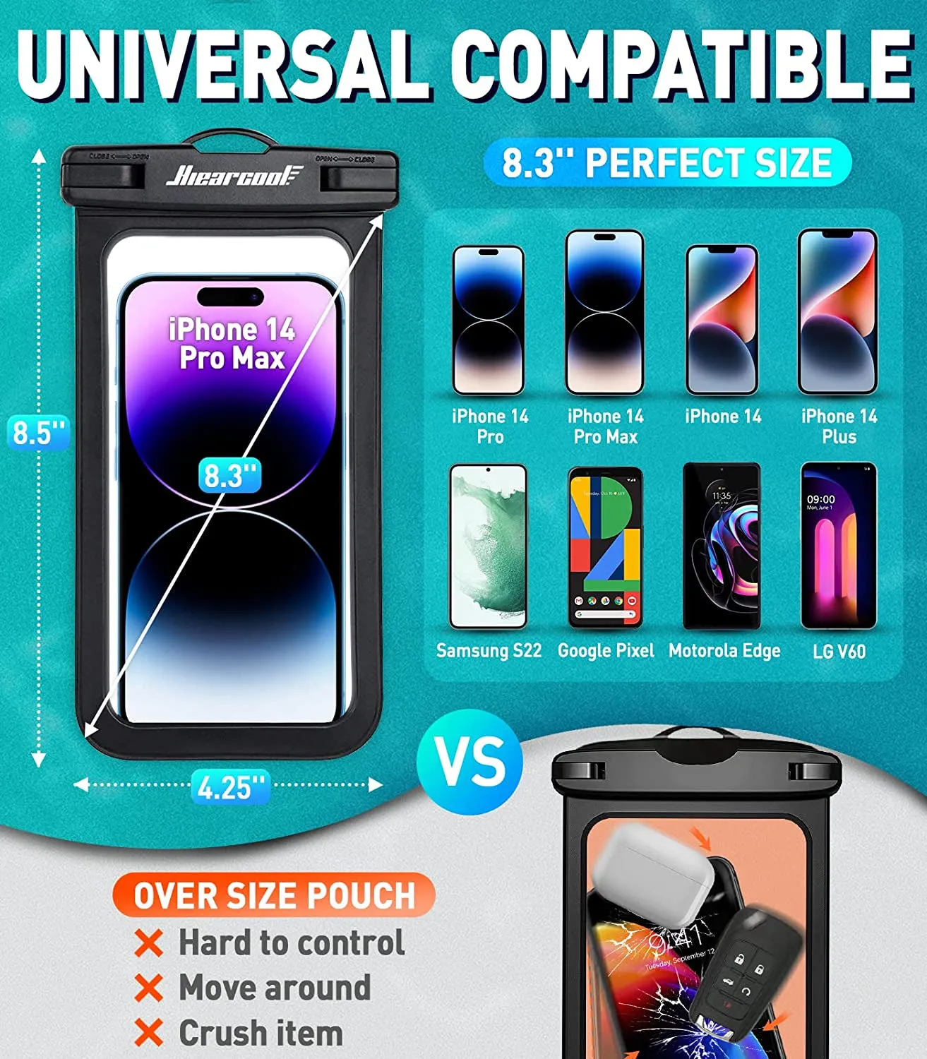 Hiearcool Waterproof Phone Pouch – IPX8 Rated, Touchscreen Friendly