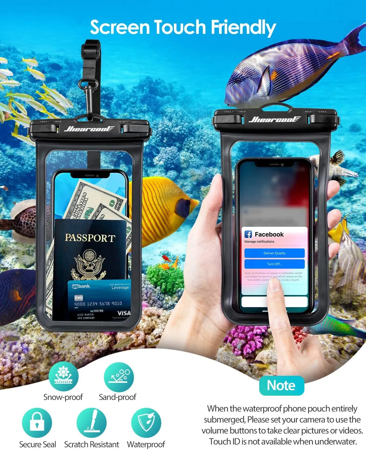 Hiearcool Waterproof Phone Pouch – IPX8 Rated, Touchscreen Friendly