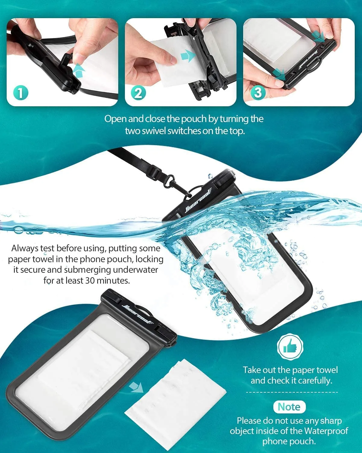 Hiearcool Waterproof Phone Pouch – IPX8 Rated, Touchscreen Friendly