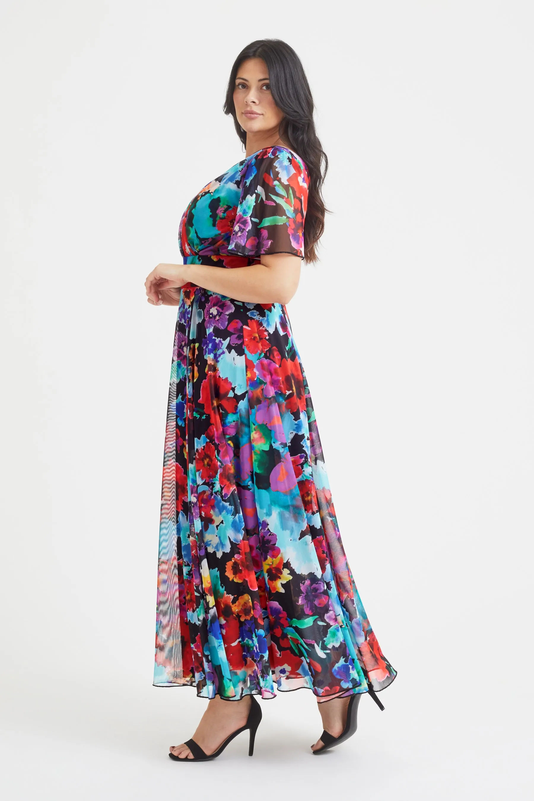 Isabelle Multi Floral Float Sleeve Maxi Dress