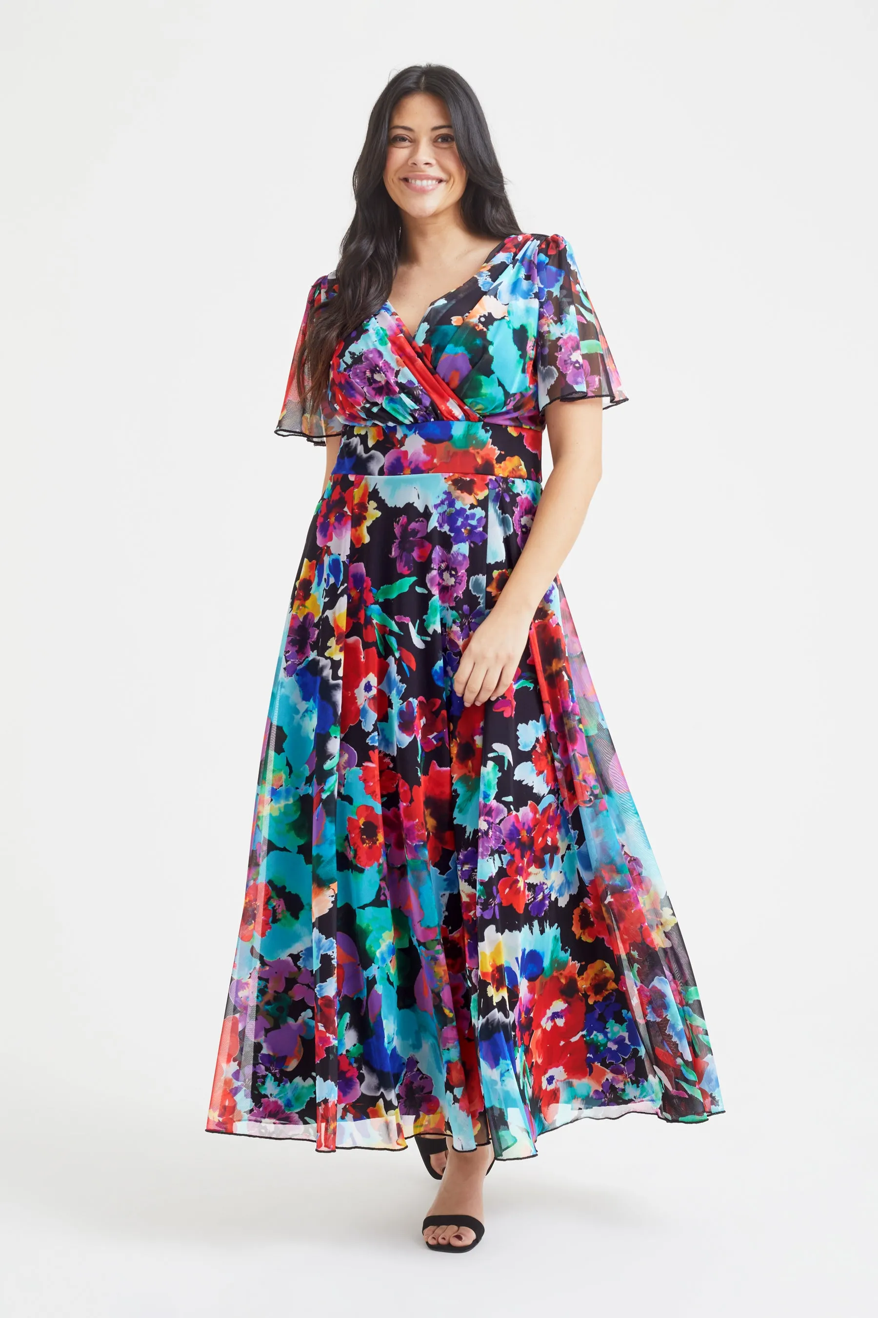 Isabelle Multi Floral Float Sleeve Maxi Dress