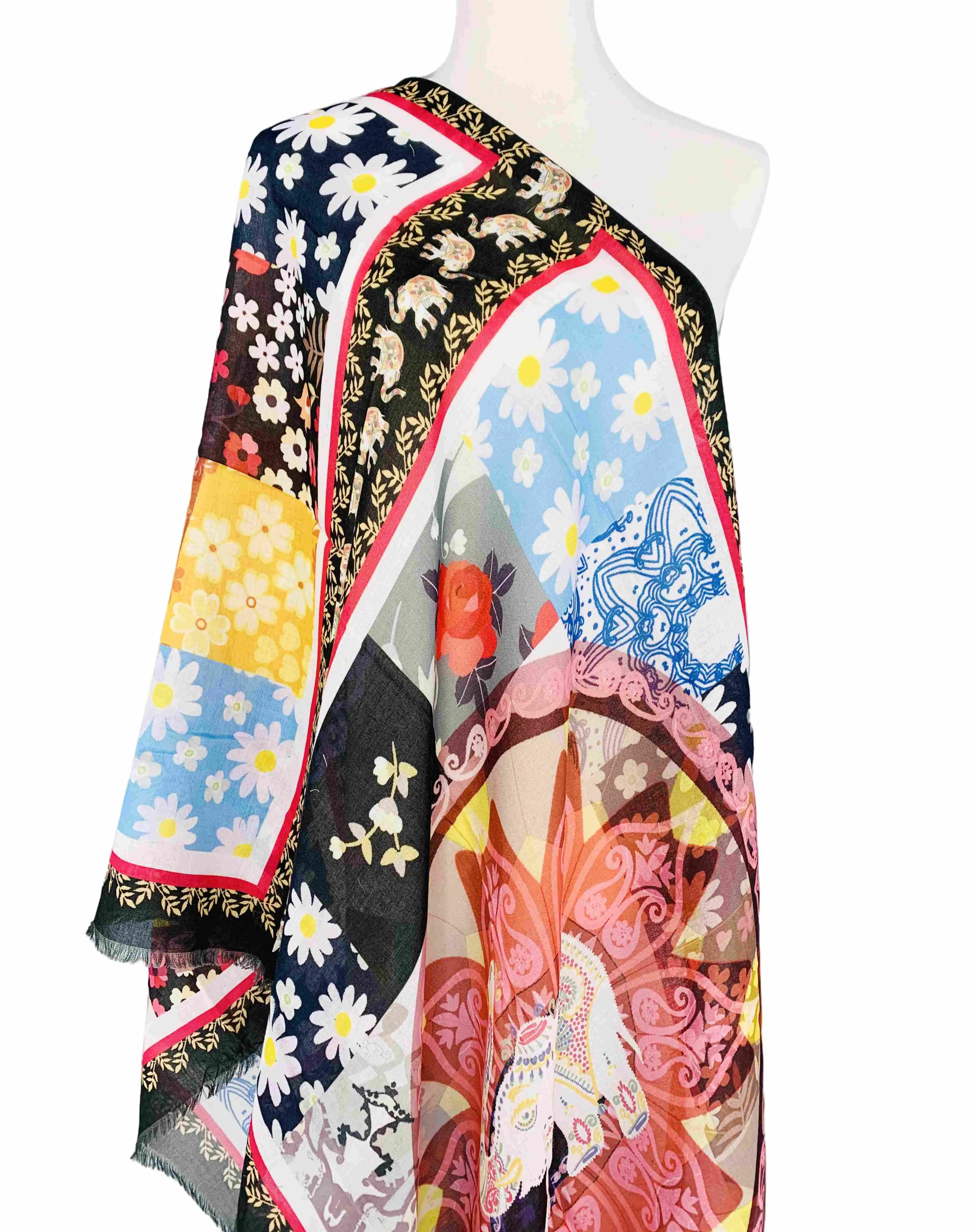 JC021129 Multicolor Elephant Ethnic Scarf
