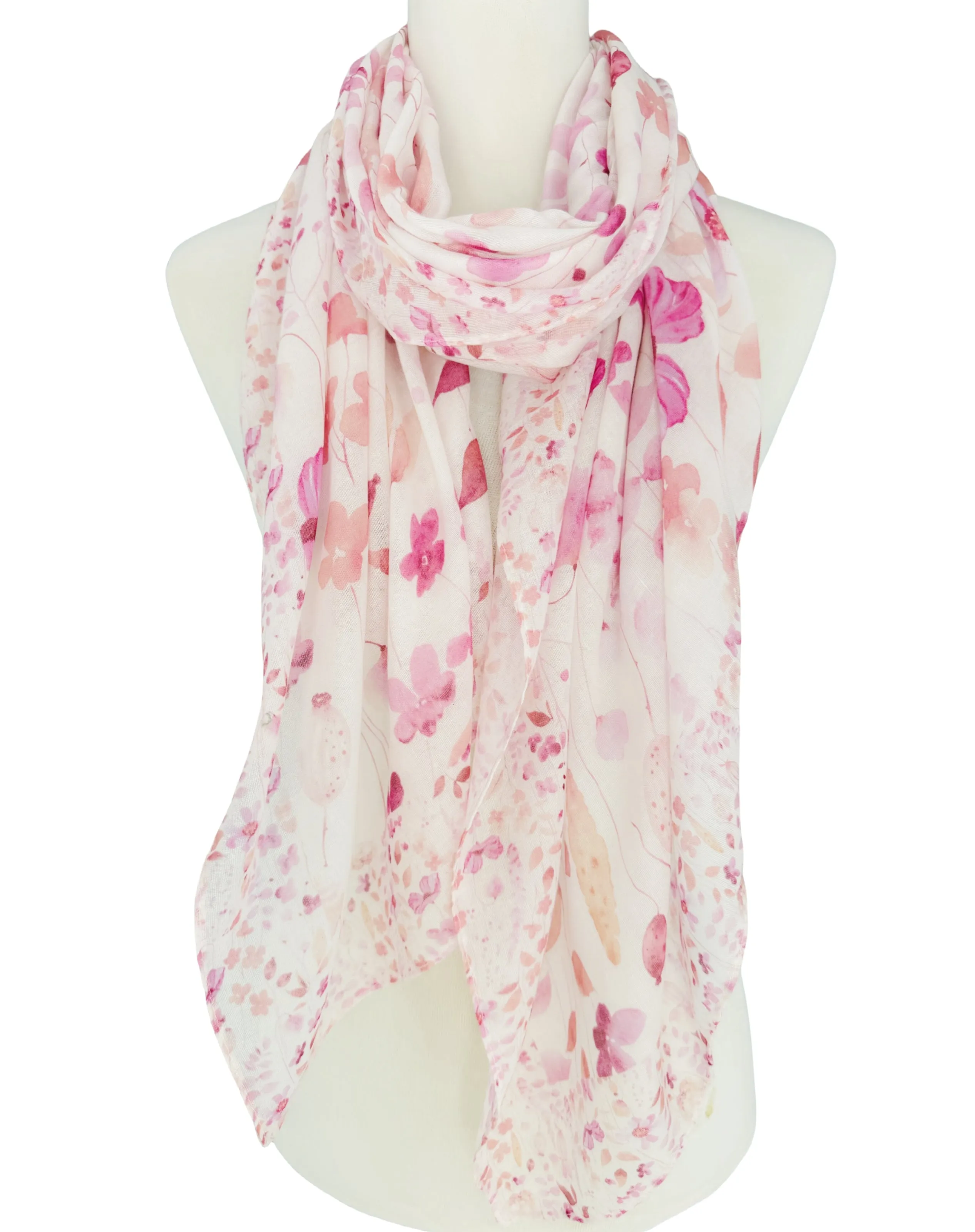 JC0711-101 White-Pink Wildflower Border-Detailed Scarf