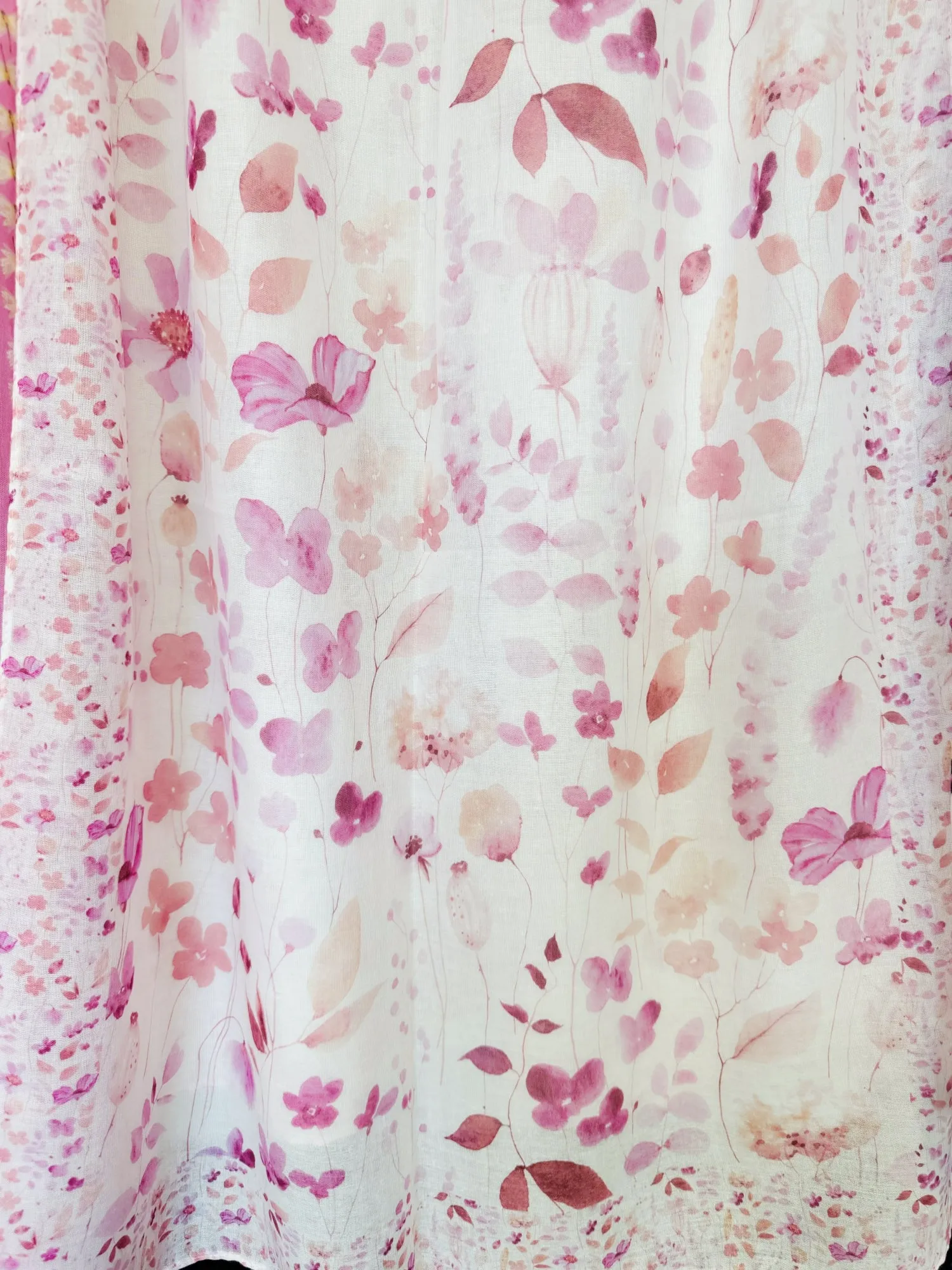 JC0711-101 White-Pink Wildflower Border-Detailed Scarf