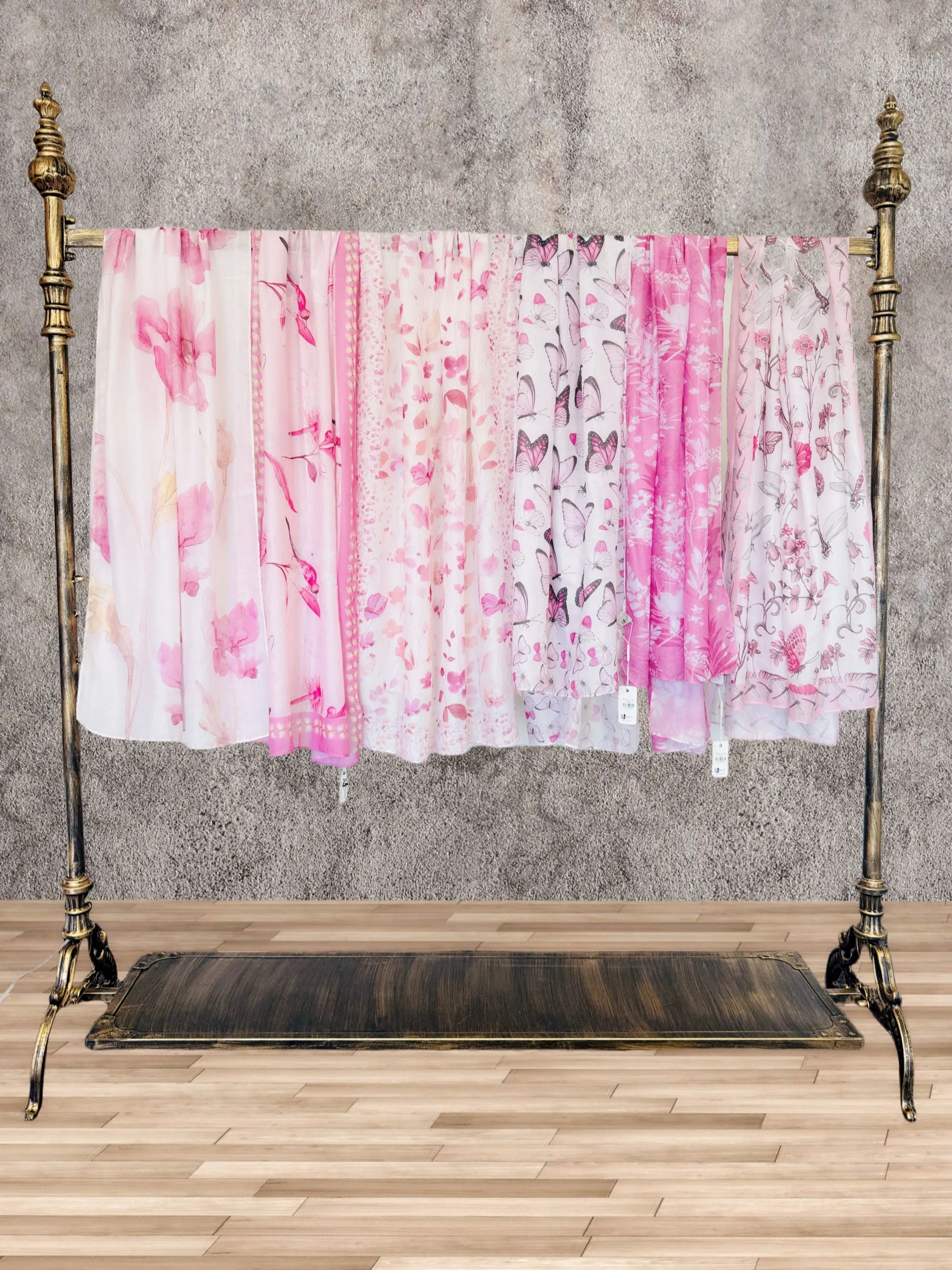 JC0711-101 White-Pink Wildflower Border-Detailed Scarf