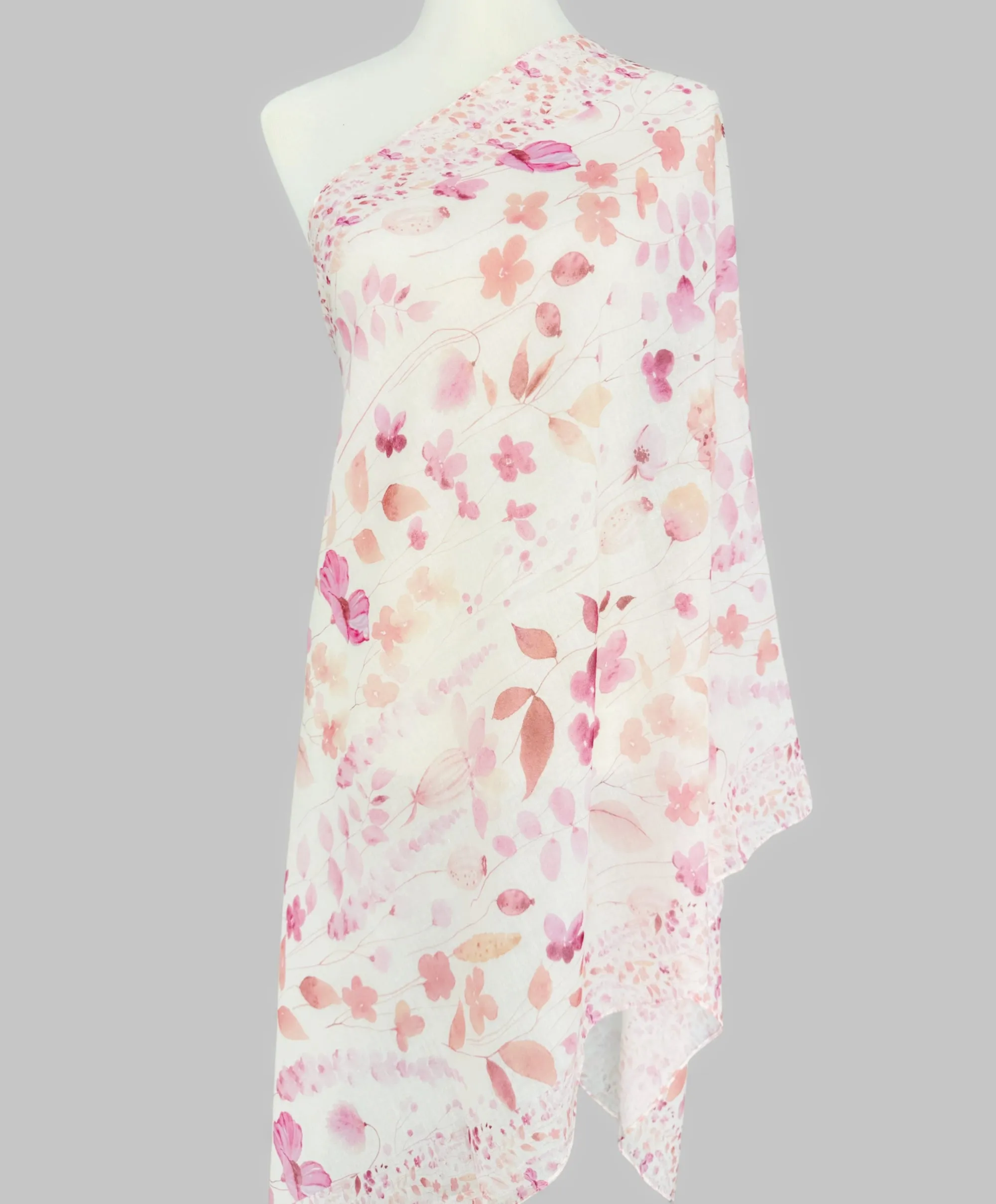 JC0711-101 White-Pink Wildflower Border-Detailed Scarf
