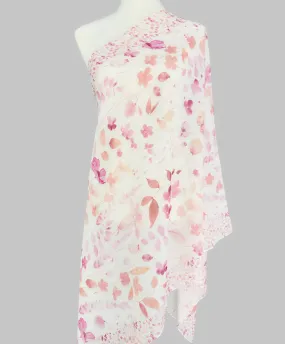 JC0711-101 White-Pink Wildflower Border-Detailed Scarf