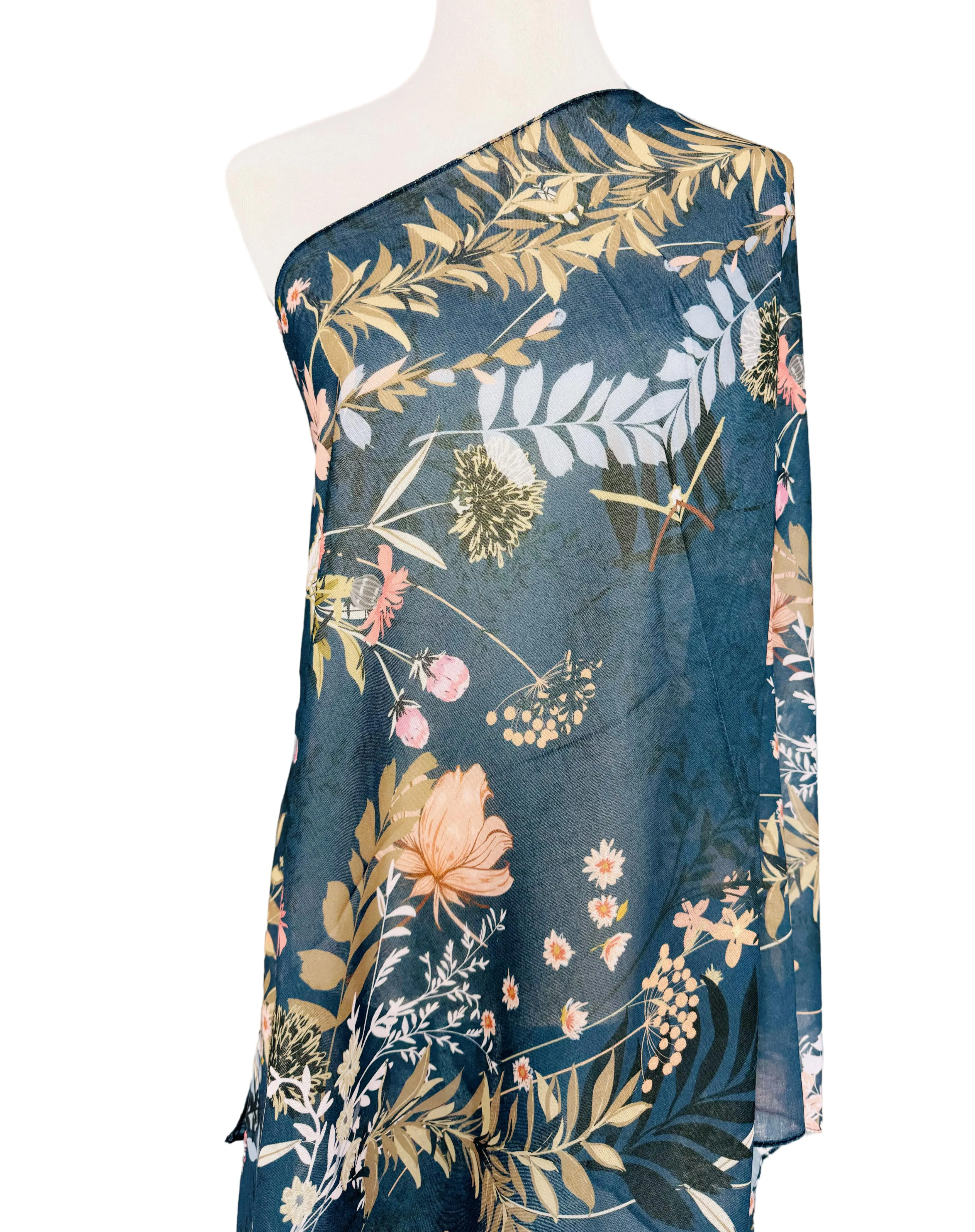JC071153 Navy-Pink Floral Scarf