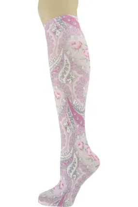 Lyrical Pink Paisley Opaque Knee Highs (Women's)