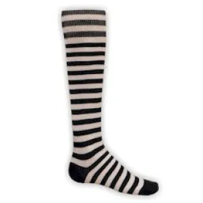 Navy and White Mini Hoop Striped Athletic Knee High Socks (Small)