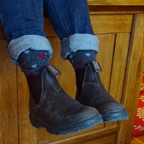 Red Maple Heart Pattern Alpaca Socks