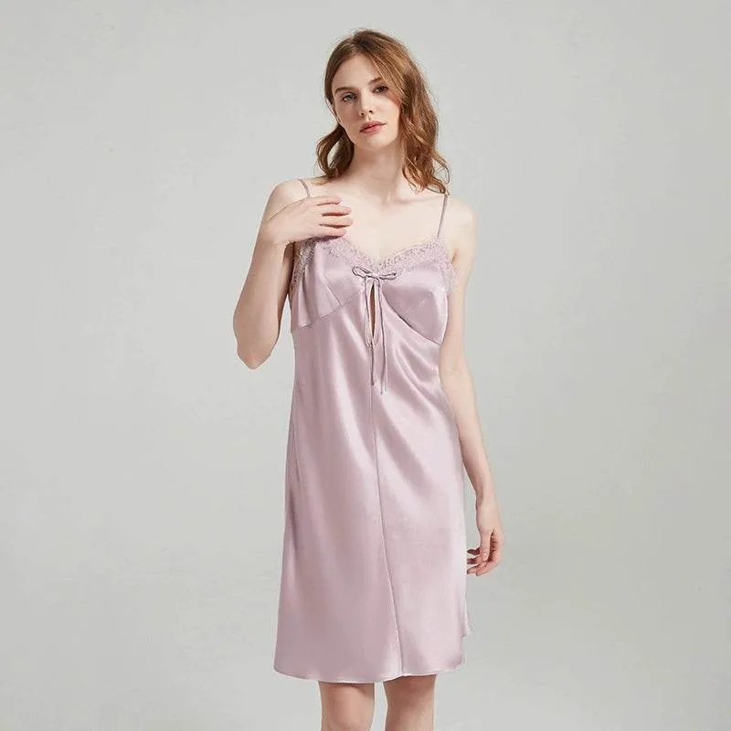 Silk Nightgown - Sleeveless Lace Embroidery Elegant