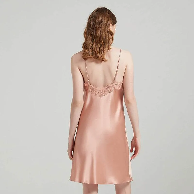 Silk Nightgown - Sleeveless Lace Embroidery Elegant